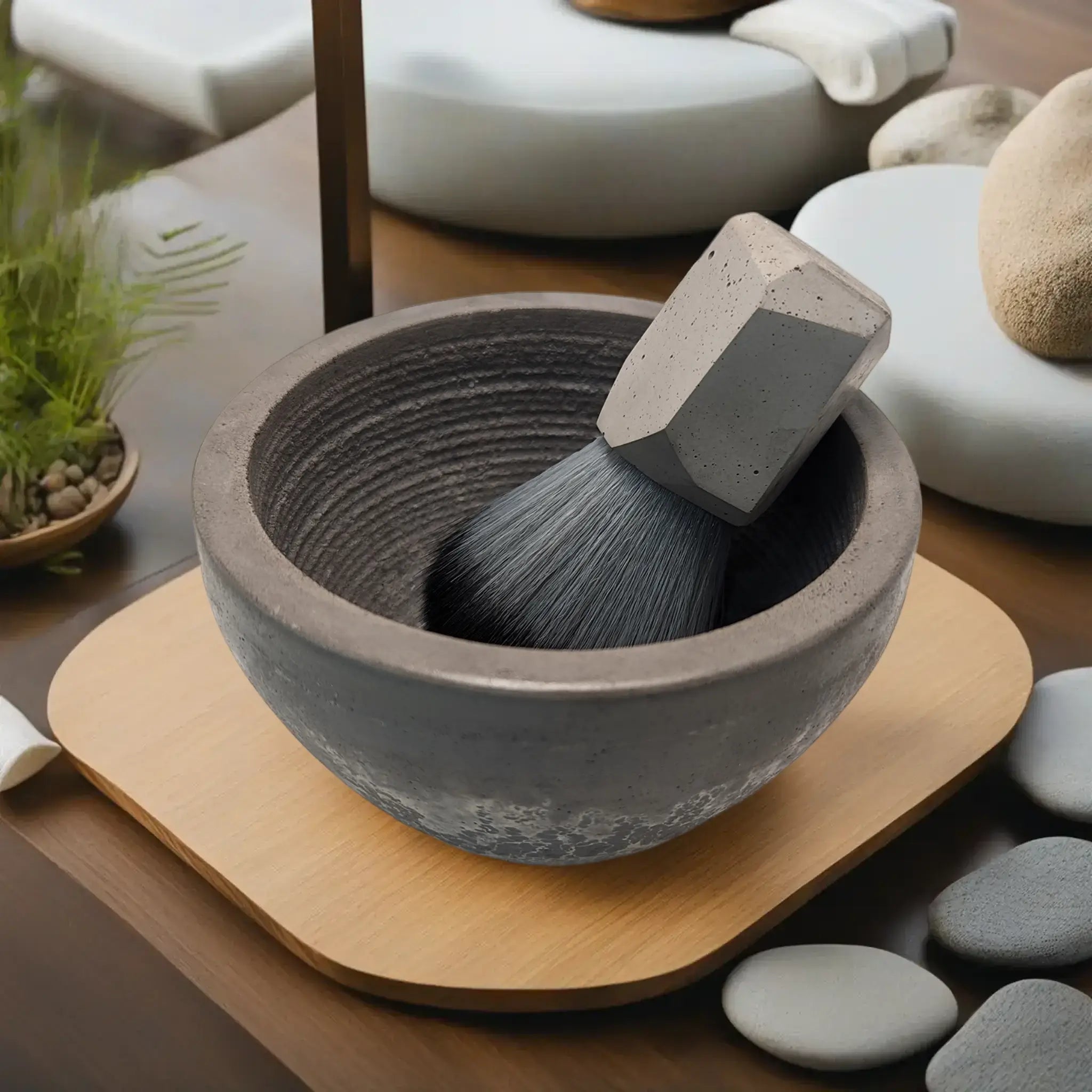 Mottled Stonework Shaving Bowl Set